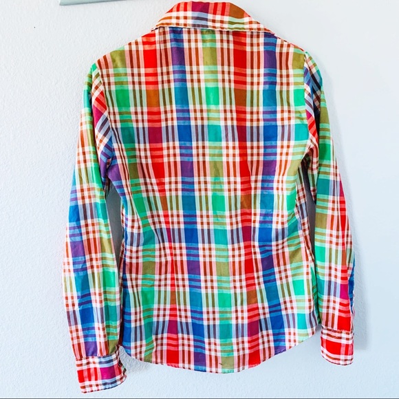 Vintage 1980’s Bright Plaid Button Up Shirt Sz Sm - Picture 3 of 5